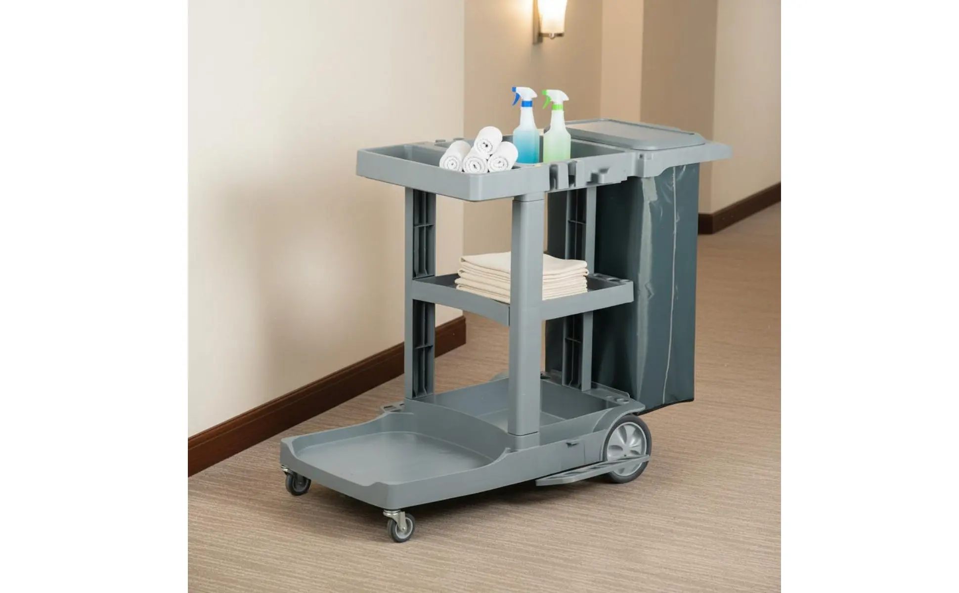 Professional Cleaning Trolley on Wheels Large Capacity Janitor Cart with Vinyl Bag Janitorial Equipment Sturdy Duty for Janitors