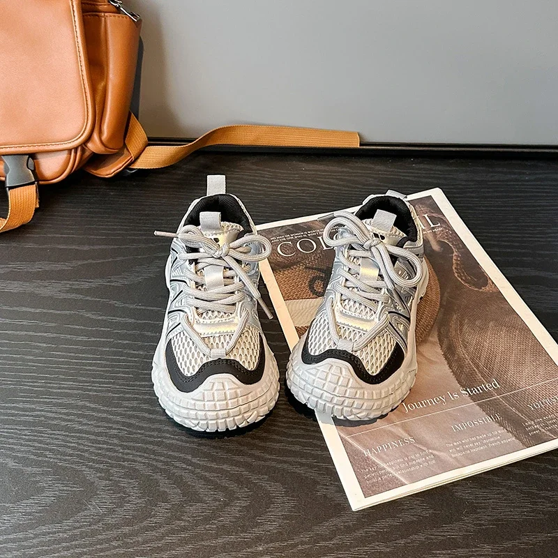 Children Running Shoes Toes Capped Mesh Breathable Kids Sneakers Non-slip 2025 Autumn New Girls Sports Shoes Casual Soft Bottom