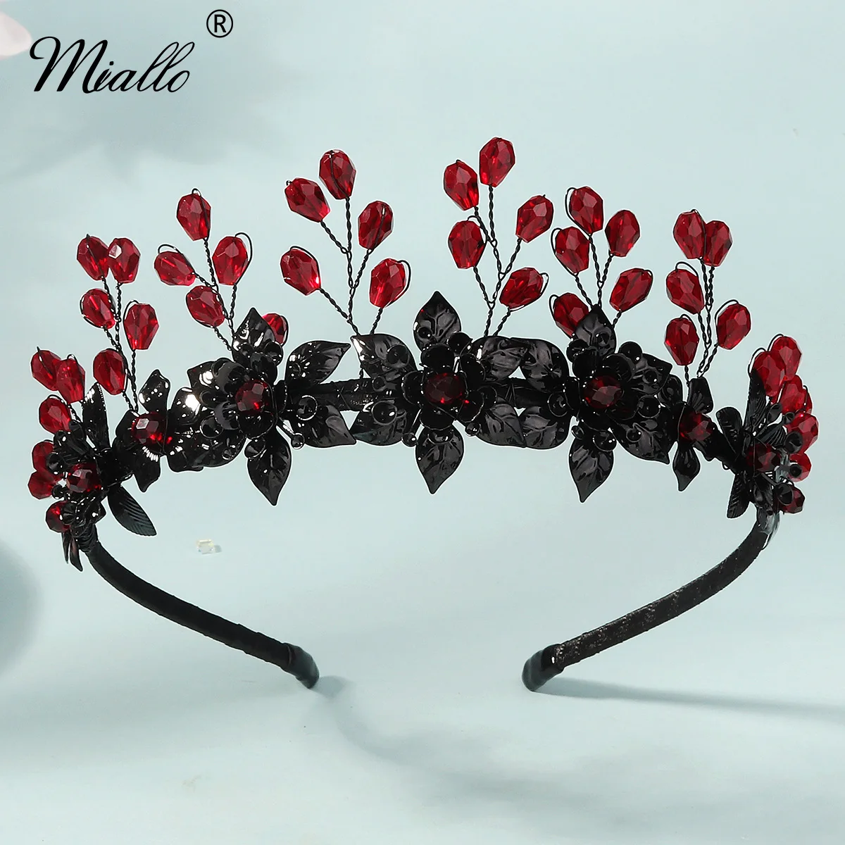 

Miallo Newest Halloween Black Crystal Beaded Metal Crown Holiday Party Classic Tiara Hair Accessories Jewelry Gifts For Women