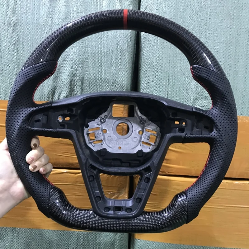 Carbon Fiber Steering Wheel Fit For Seat Leon Cupra FR 5F MK3 2013+ Perforated Leather Steering Wheel Modification Accessories