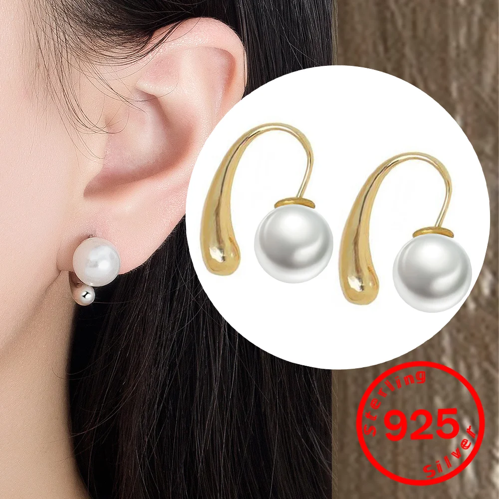

Earrings for Women S925 Wedding Party Jewelry Gift Aretes De Mujer 925 Sterling Silver 10MM Pearl Vintage Water Drop Dangle