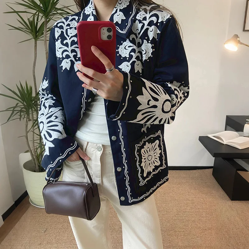 

Woman Clothes Winter Coat Female French Ethnic Style Heavy Embroidery Short Oversized Jacket Coat Flower Embroidery Tops