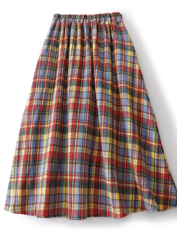  Plaid Woolen  Skirt Midi Pleated High Waist A-Line Silhouette Commuter Friendly Korean Style Urban Outfit