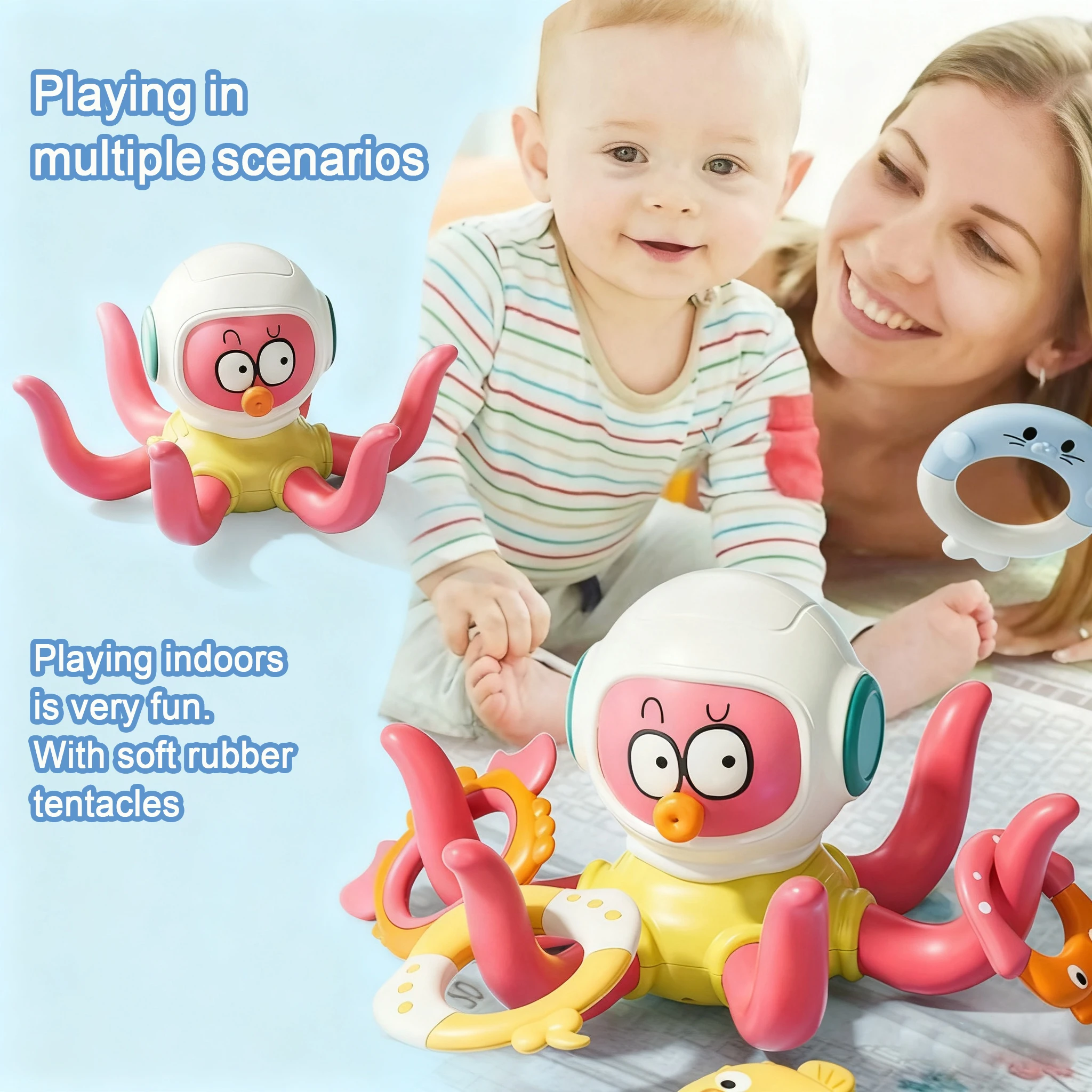 

Baby Floating Octopus Bath Toy with 5 Throw Rings, Kids Sensory Water Play Toy for Bathtub Pool Beach