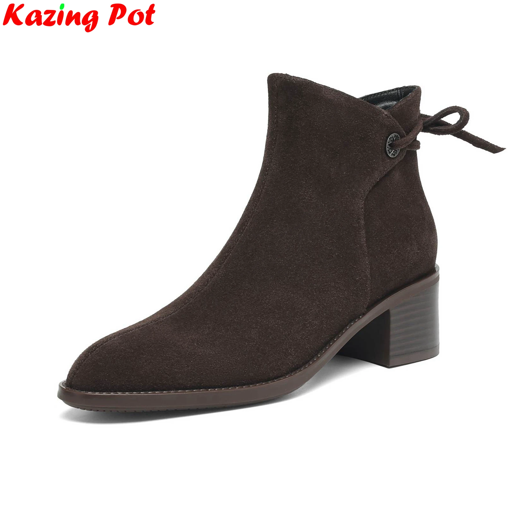 

Plus Size 34-42 Cow Suede High Heels Zipper Motorcycles Boots Winter Autumn Shoes Retro Brand Dating Concise Women Ankle Boots