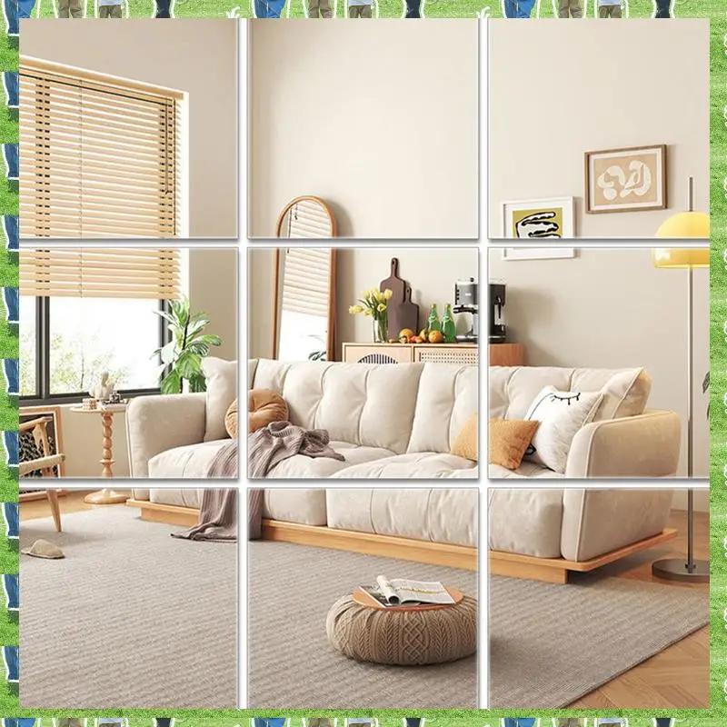 

FTS 4 Pieces Self Adhesive Non-Glass Mirror Slim Flexible DIY Wall Decoration Mirror For Family Bedroom Closet Bathroom Durable