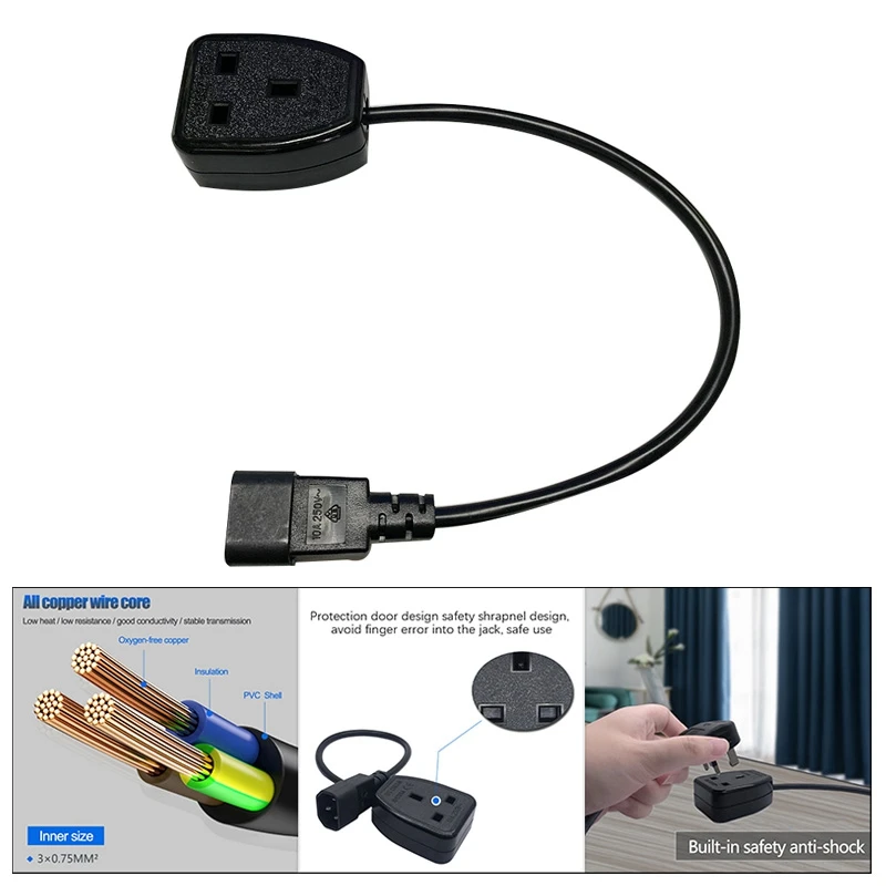 IEC320 C14 To UK BS1363A Outlet Socket,IEC C14 Male Plug To UK 3Pin Female Socket Power Adapter Cable For PDU UPS