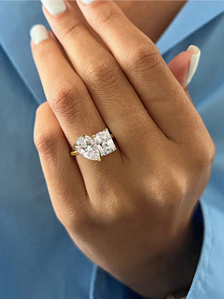 925 فضة بسيط كلاسيكي WaterDrop ساحة الزركون خاتم للنساء المشاركة الزفاف موضة عالية الجودة غرامة مجوهرات