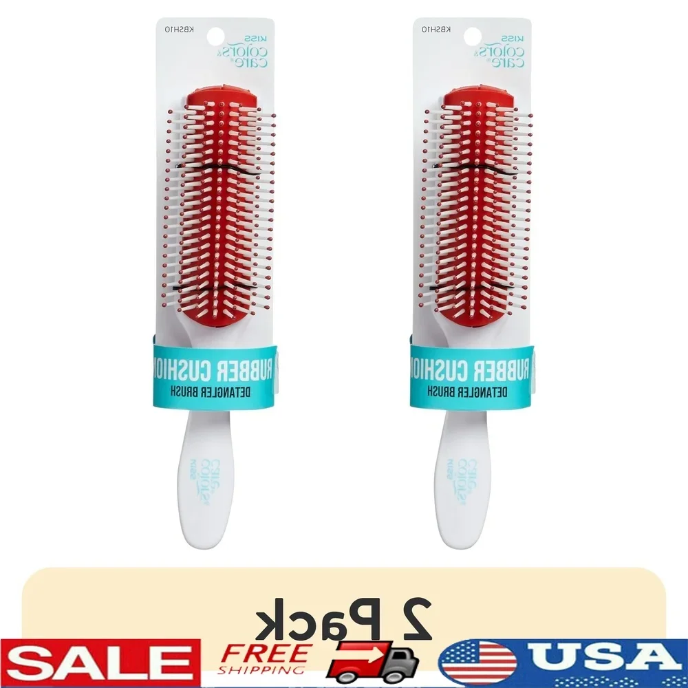 

2 Pack Rubber Cushion Detangler Brush Nylon Bristle Hair Brush Gentle Scalp Detangling Anti-Static Smooth Styling All Hair Types