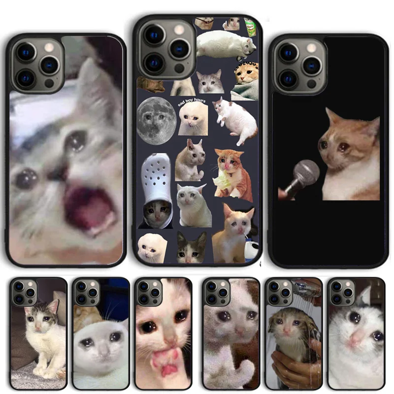 Crying Cat Memes Phone Case Cover For iPhone 15 16 11 13 14 Pro Max 12 mini Plus X XS Max XR Fundas