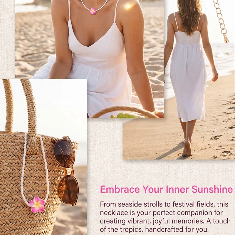 3Pcs Plumeria Flower Necklace wedding gift set Soft Clay Hawaiian Party Favors Bohemian Summer Jewelry for Women Teen Girls