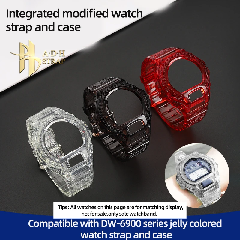 For Casio DW-6900 Fashionable Transparent Jelly Colored Silicone Watch Strap Case Modified Integrated Resin Watchband Shell Soft