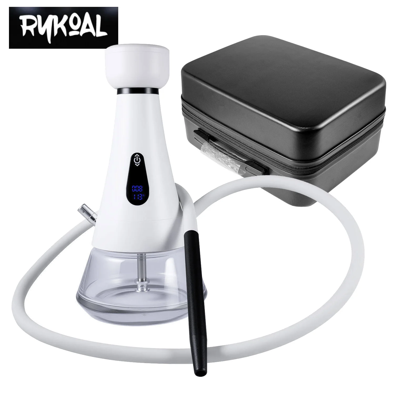 RYKOAL Electric Hookah Shisha Set Portable Travel Electric Hookah with LED Display 2 Pipes