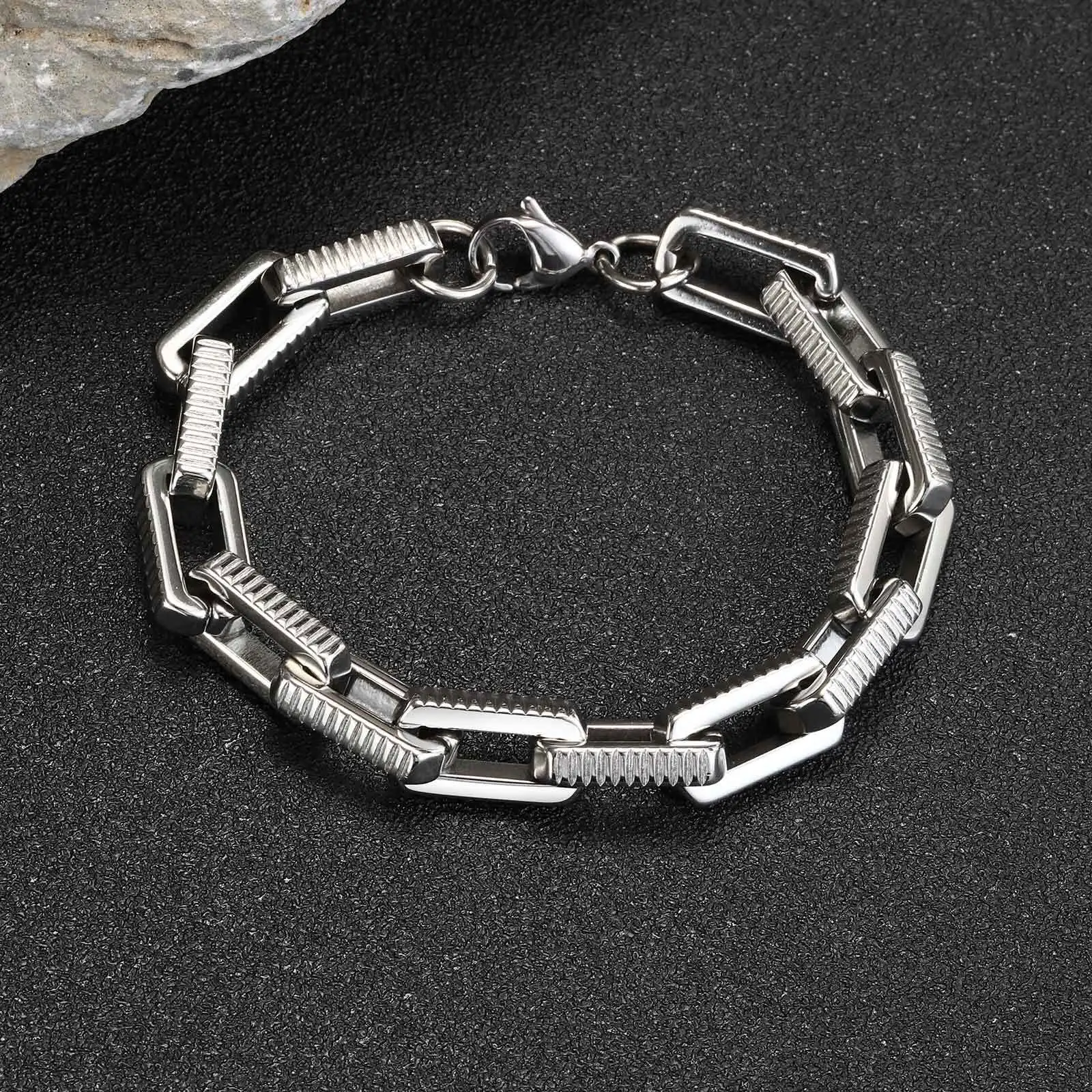 Vnox Chunky Stainless Steel Handmade Link Chain Bracelets, Never Fade Stainless Steel Round Byzantine Links Wristband