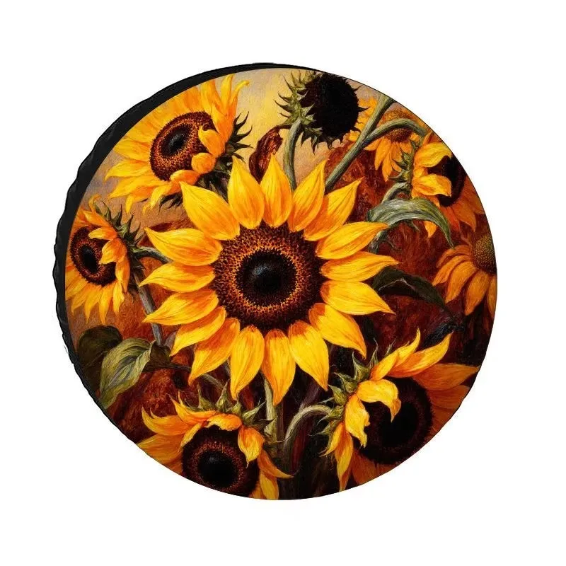 Artistic Sunflower Spare Tire Cover Universal Polyester Tire Protector For Cars Sunproof Dustproof Durable