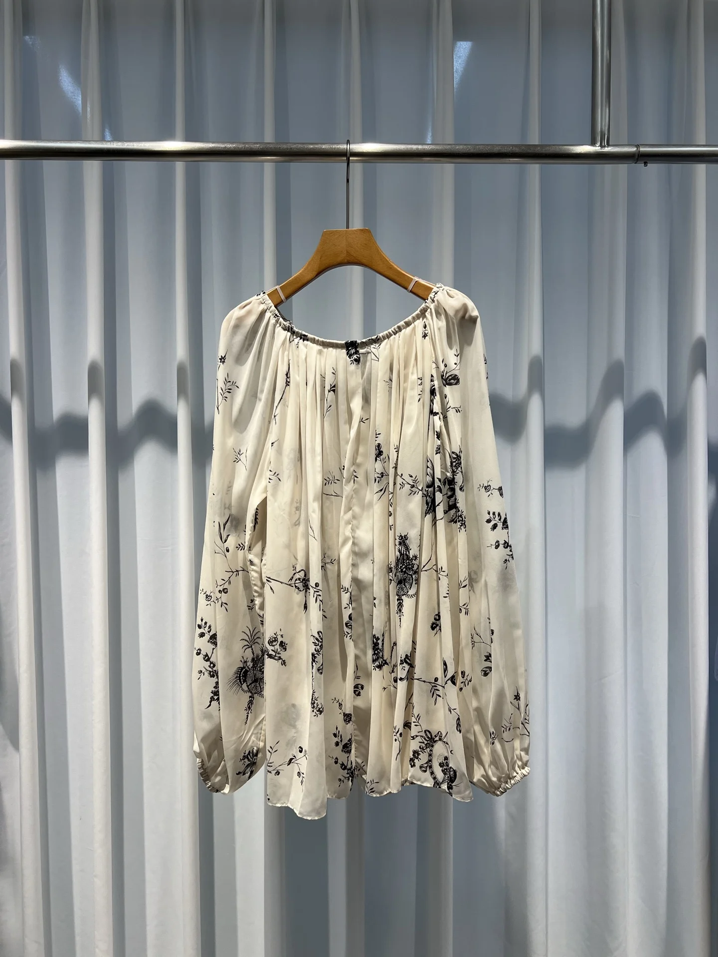 Women Fashion Flower Printed Shirt One Shoulder Lantern Sleeve Loose Ladies Top