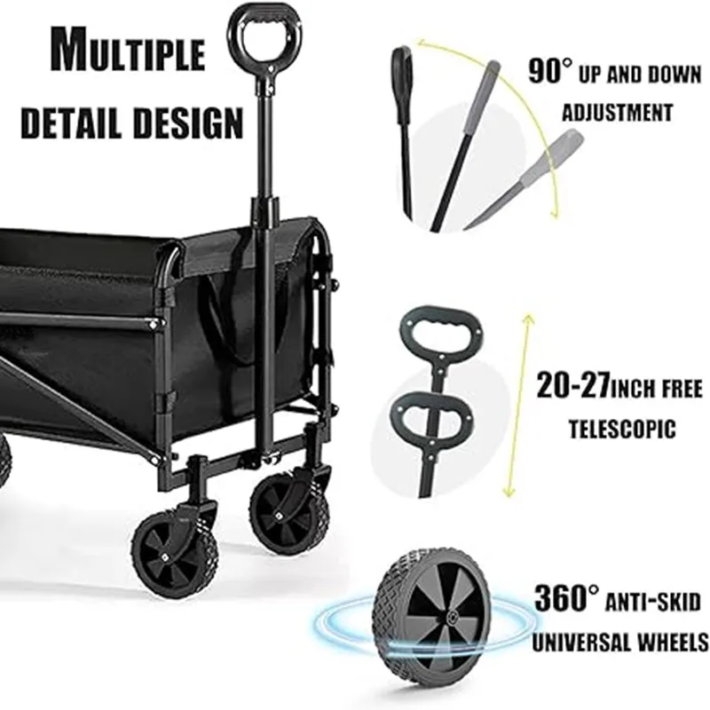 Foldable Portable Outdoor Camping Trolley, Pull Rod, Shopping Delivery Camp Small Trailer, Multitool Beach Picnic Car