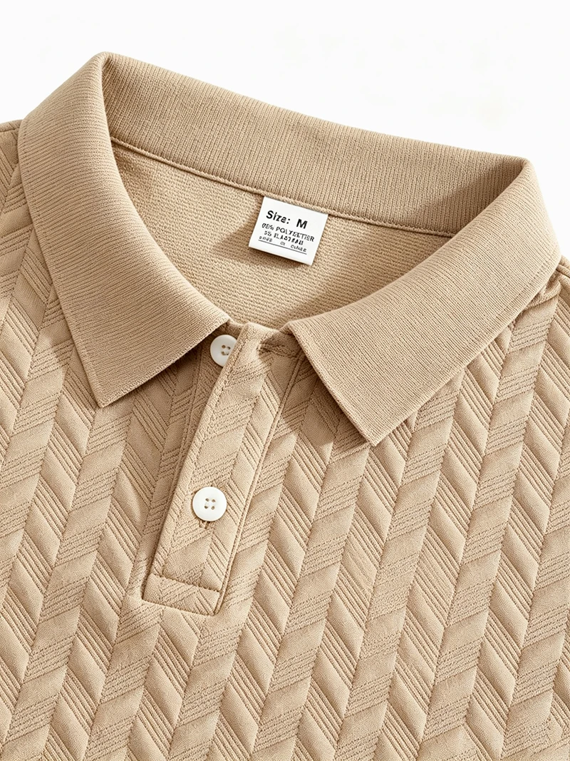 Herren-Poloshirt mit strukturiertem Jacquard-Muster, kurzärmelig, lockere Passform, vielseitig einsetzbar, für den Alltag, für den Urlaub, für die Freizeit, für den Sommer, Freizeitoberteile – Detail 8