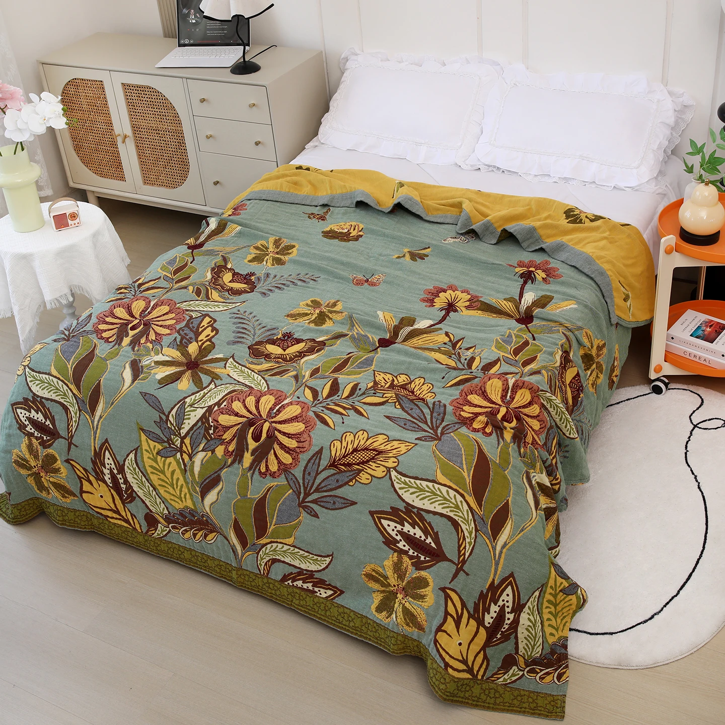 1 Pack Double‑Sided Cotton Gauze Blanket Soft Breathable Multi‑Purpose Throw Blanket Machine Washable for Sofa Nap Car Travel Sh