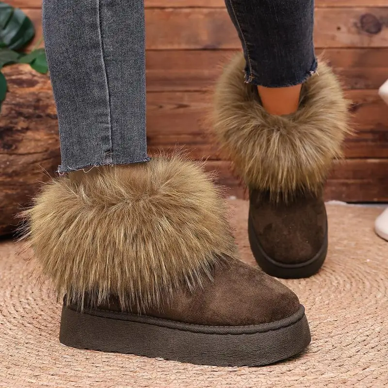 Luxury faux fox Fur ankle Boots for women Winter Warm suede Plush snow boots women Anti Slip Thick soled short Booties Women view 3