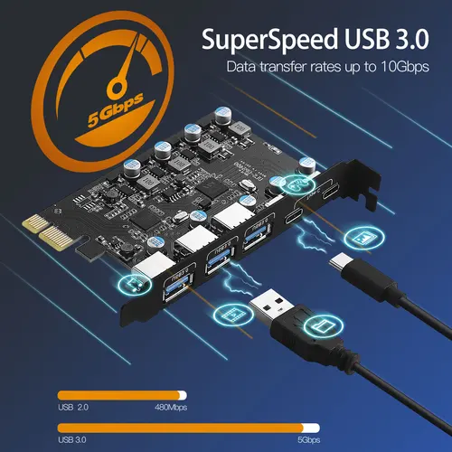 Imagen 2 del producto 5Gbps USB 3,2 Gen1 USBC PCIE tarjeta Hub USB 3,0 PCI Express placa PCI-E USB3.0 adaptador multiplicador USB3 3,1 controlador agregar tarjeta