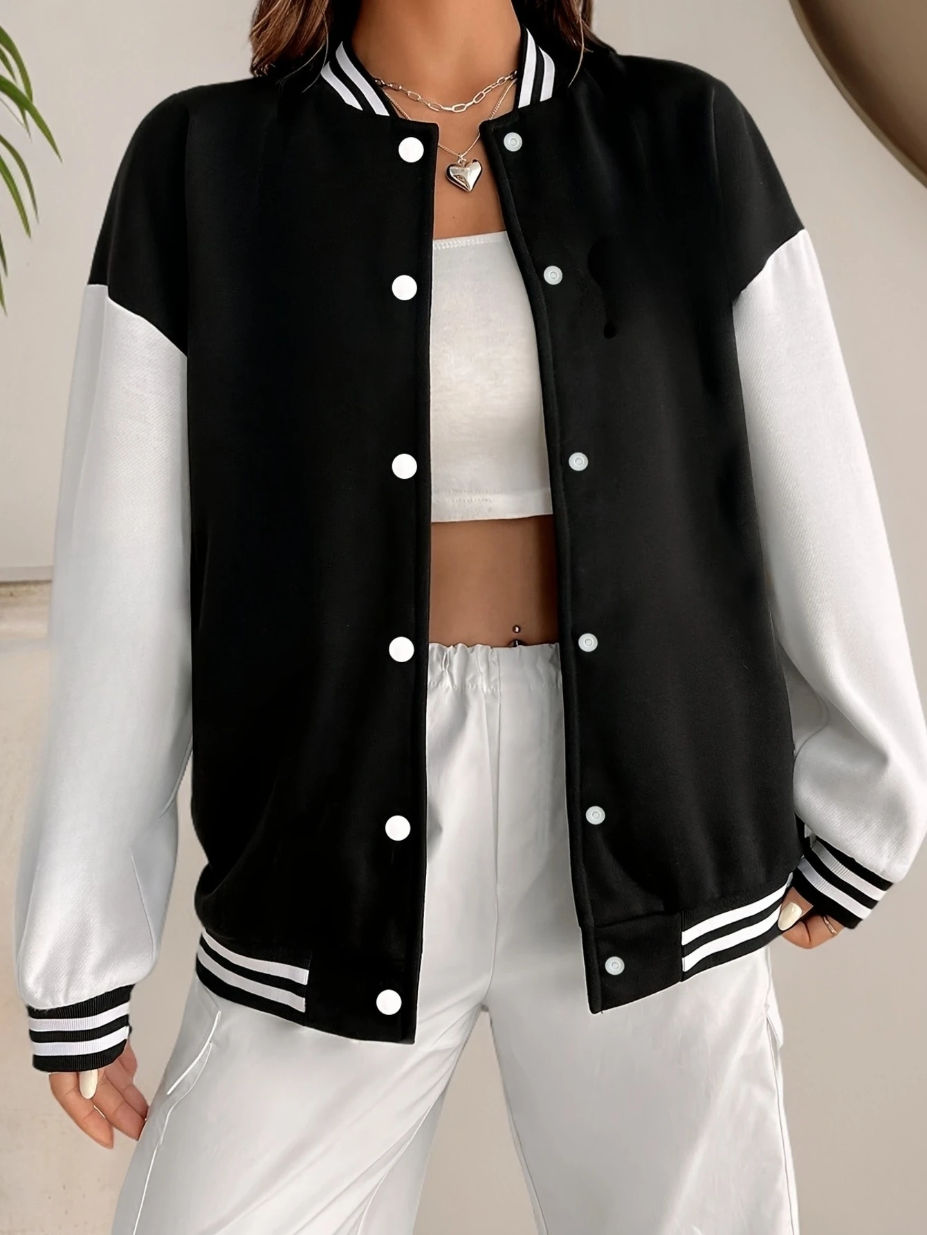 

Женская повседневная школьная командная куртка с заниженными плечами, осенне-зимняя куртка с манжетами и полосатая куртка