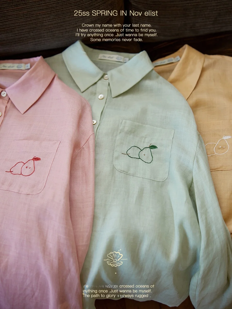 

Nov Et Summer New Women's Linen Sun Protection irt Embroidered Loose Fit Long Sve oulder Svel Vintage Sle