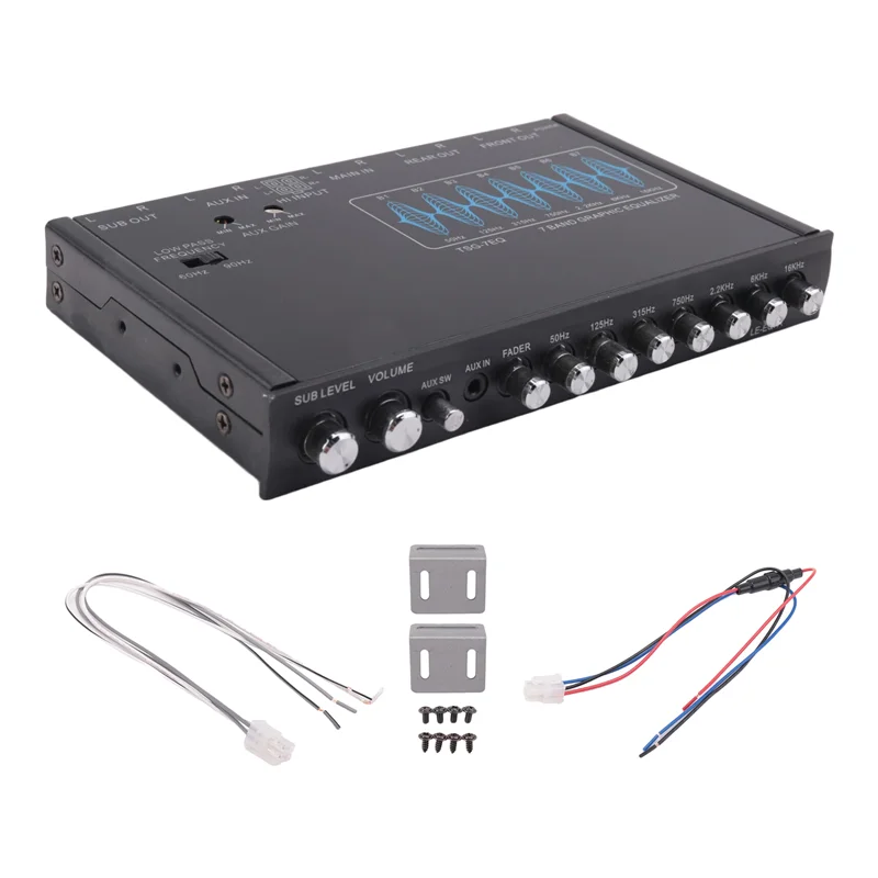 AA84 7 Band Car Equalizer เสียง EQ Tuning Crossover เครื่องขยายเสียงพาราเมตริกรถ Preamplifier Audio Equalizer +-12Db
