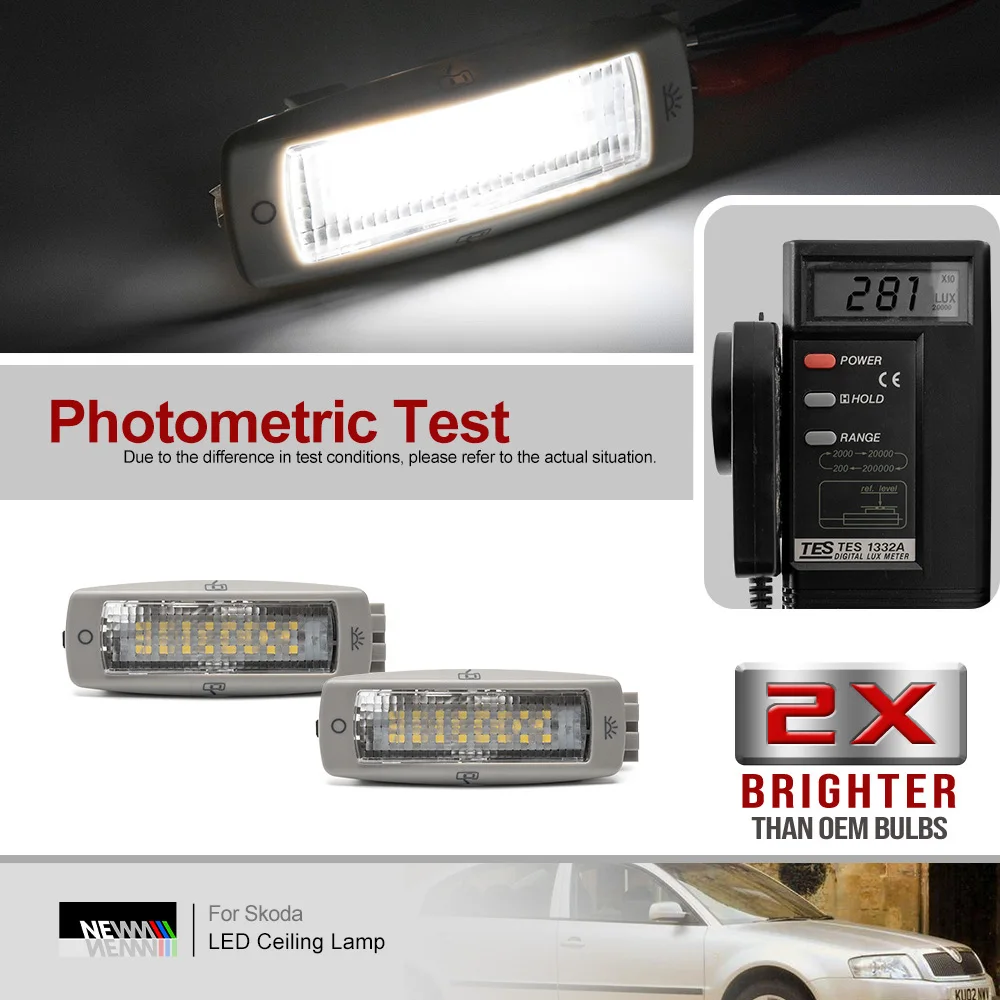 2Pcs LED Courtesy Reading Lights for Skoda Fabia Superb Yeti Canbus Dome Map Lamps Ceiling Lights Ambient Roof Cabin Lighting
