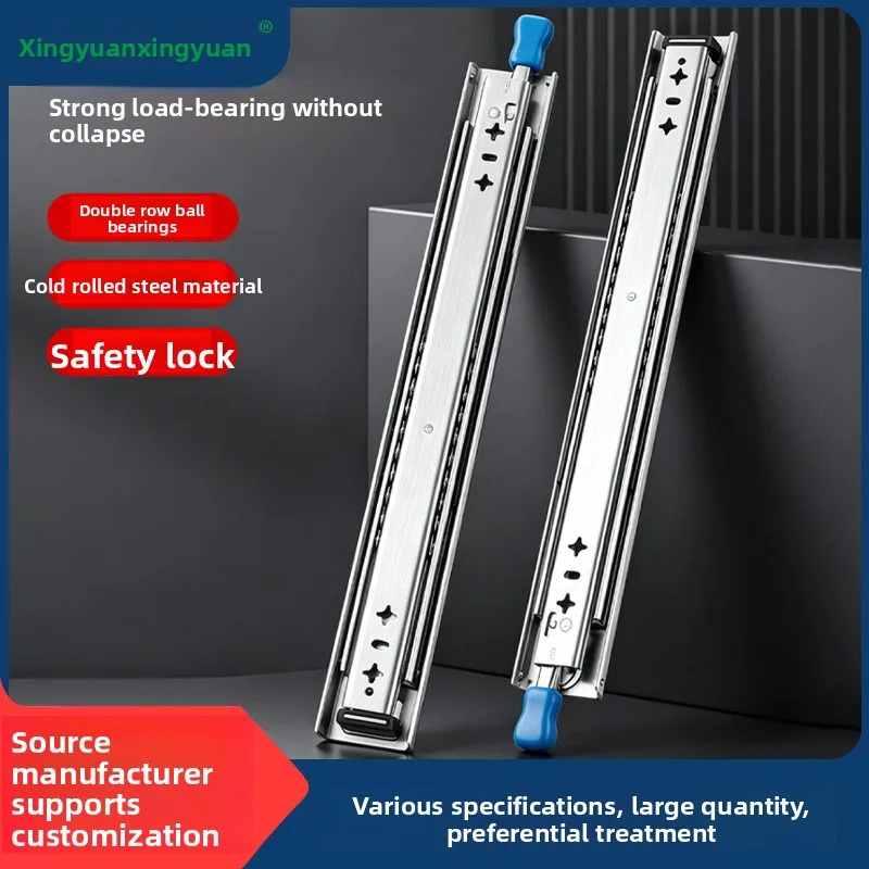 Heavy Duty Mm Side Mount Drawer Slides Lock Three Section Cold Rolled Steel Ball Bearing Rails To Lengths Cabinets Rv