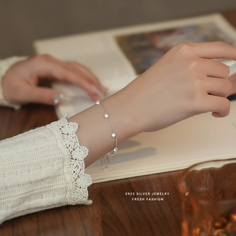 925 Sterling Silver Korean Shiny Zircon Bracelet for Women  Temperament Jewelry Accessories