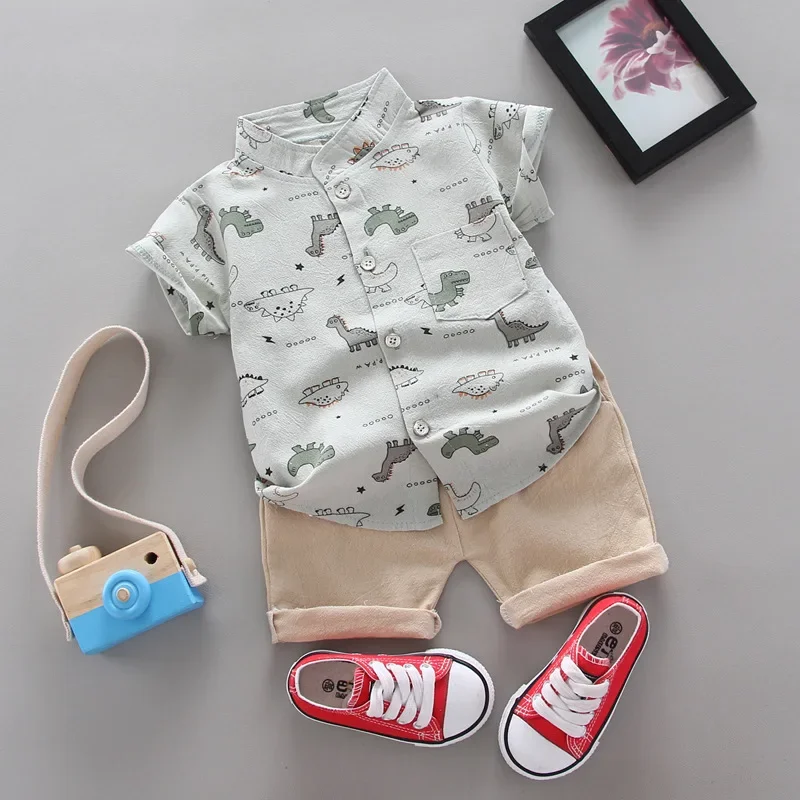 2020 summer new boy cute cartoon cotton shirt short sleeve suit casual kids clothing Boy Sets 2 pieces baby clothes