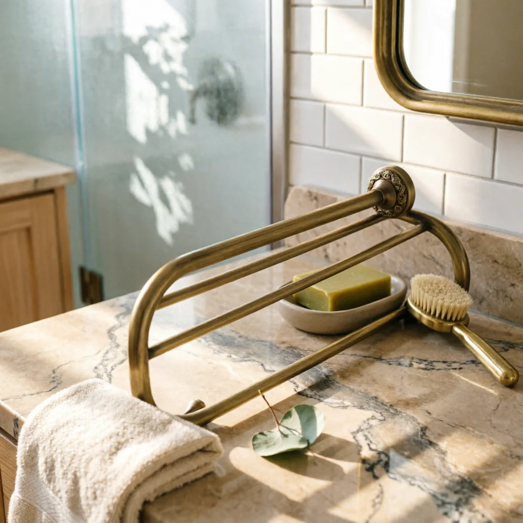 Wall Mounted Towel Rack with Shelf Stainless Steel Bathroom Towel Rack with Shelf Hardware Multilayer Vintage