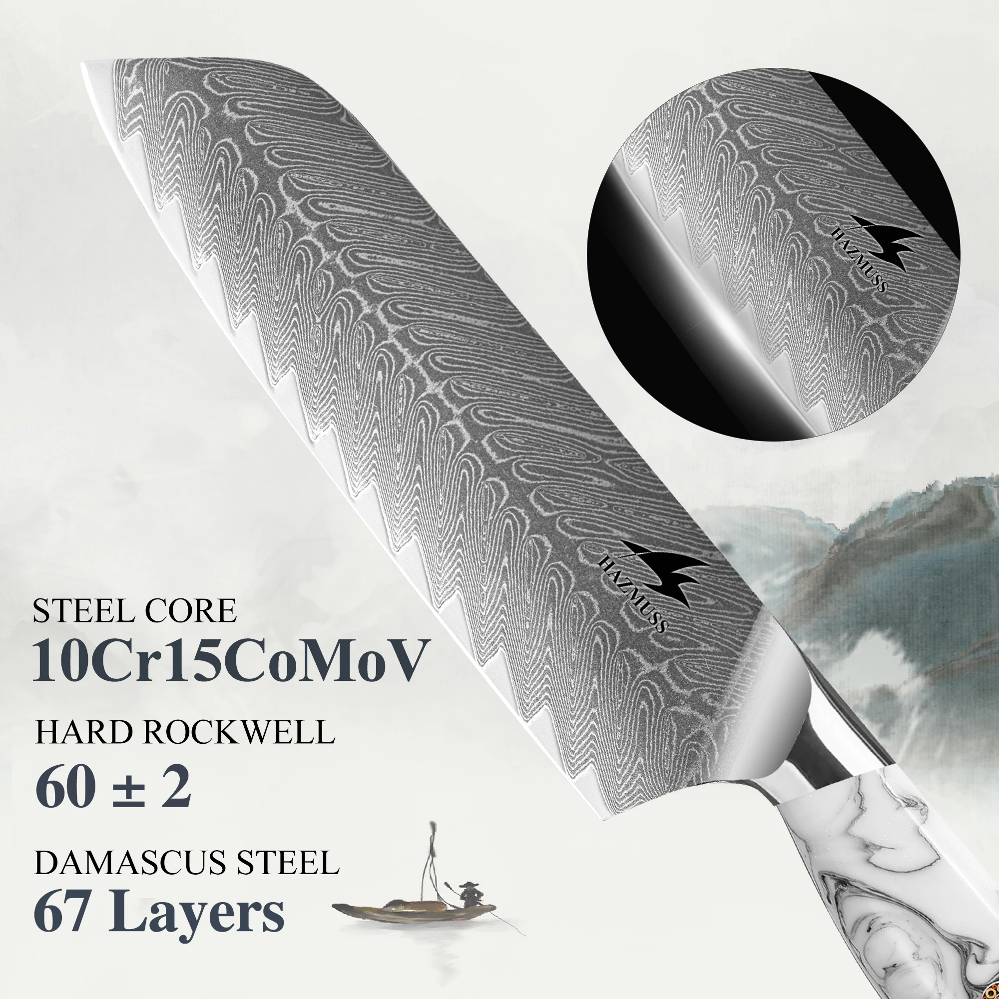 Professional 7" Santoku Chef Knife, Japanese Damascus VG10 Core Steel, Ergonomic Resin Handle, Razor Sharp for Home & Restaurant view 4