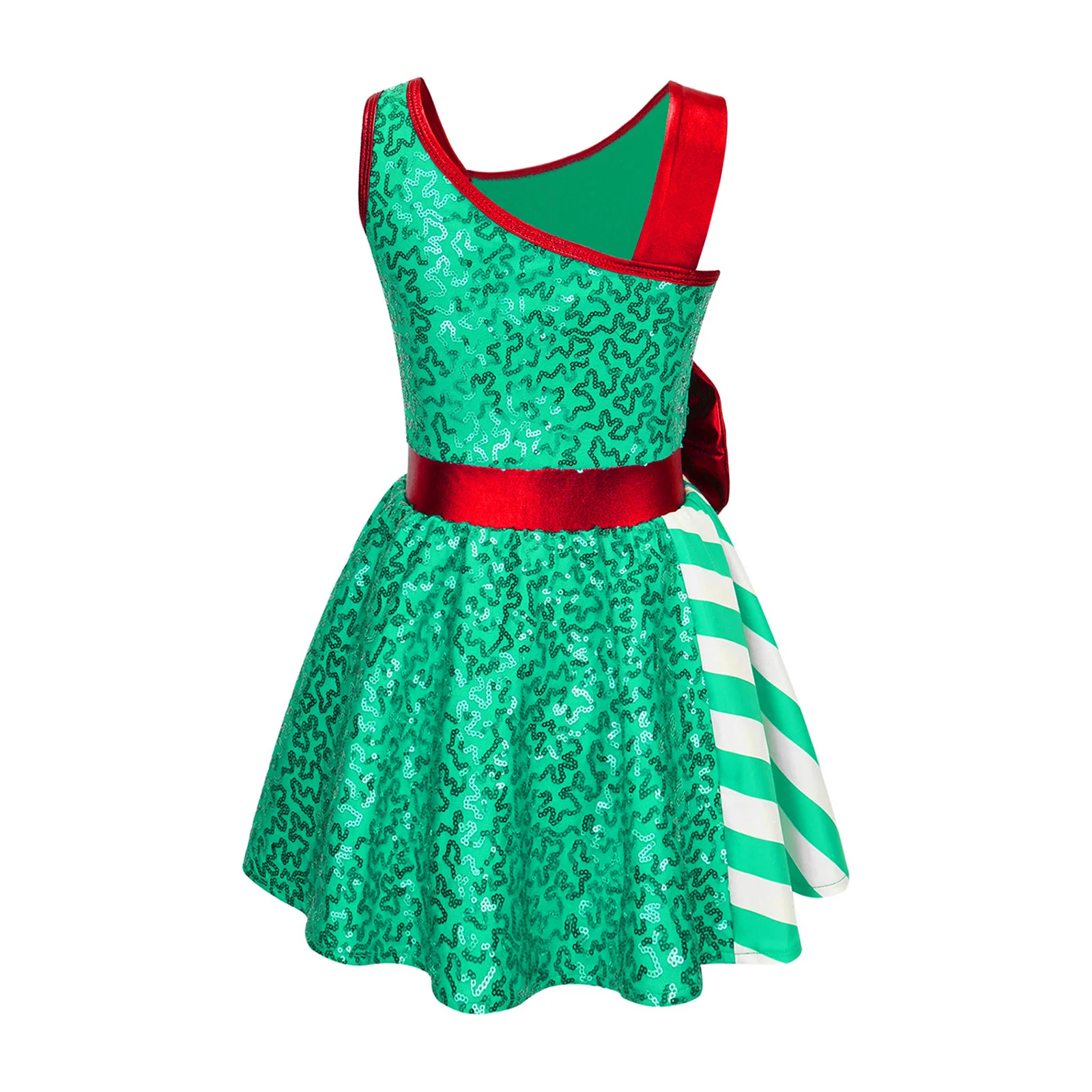 Kids Girls Christmas Elf Candy Cane Sequin Ballet Dance Leotard Jumpsuit Dress Xmas New Year Miss Santa Claus Cosplay Costume