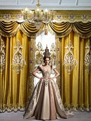 European Embroidery Gold Valance Luxury Window Velvet Curtains for Living Room Bedroom Dining Blackout Decor Tulle Elegant
