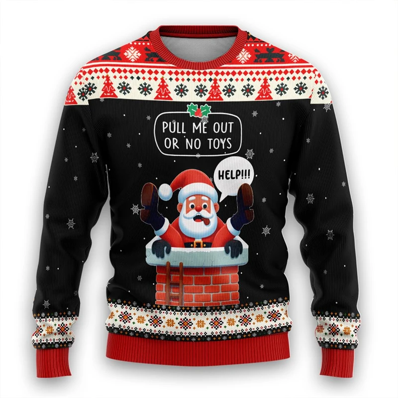

Новинка 2025 года, уродливый рождественский свитшот для женщин, одежда, 3D Санта-Клаус, уродливый рождественский свитер, мужской забавный рождественский подарок, спортивный костюм, топы
