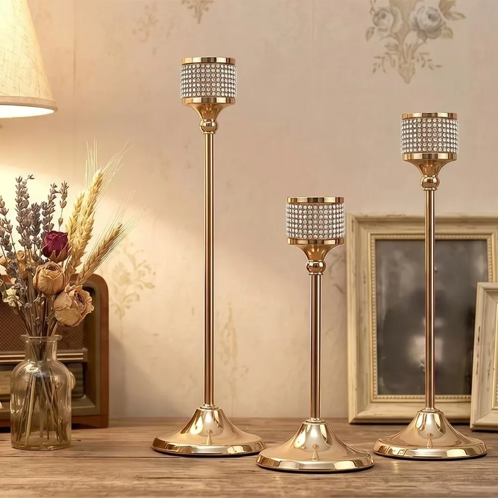 Vintage Rhinestone Candle Holder Iron Art Romantic Taper Candle Stand Set Non Slip Stable Base Aromatherapy Holder Halloween
