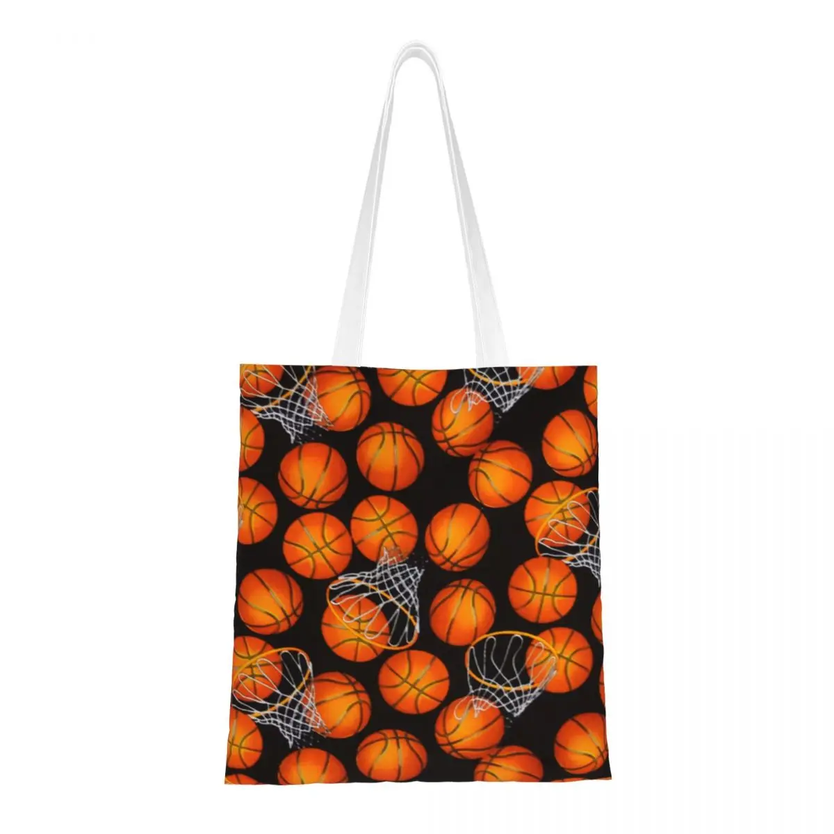 Custom Basketball Balls Pattern Grocery Tote Shopping Bag Women Cute Canvas Shoulder Shopper Bags Big Capacity Handbags