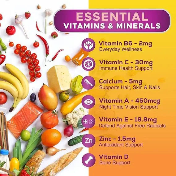 Women's Complete Daily multivitamin gummies contain vitamin A C、D、E、B6、B-12、 Biotin and Calcium