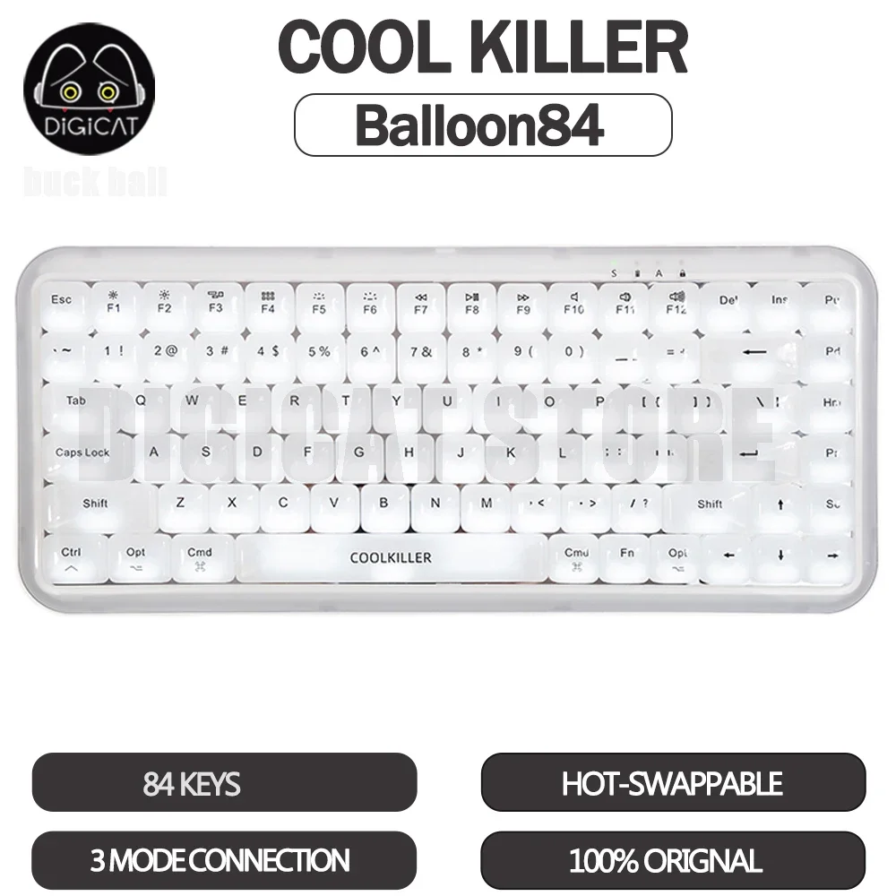 Coolkiller Balloon84 Mechanical Keyboard 3 Mode USB/2.4G/Bluetooth Wireless Keyboards Transparent Office Custom Keyboard Gifts