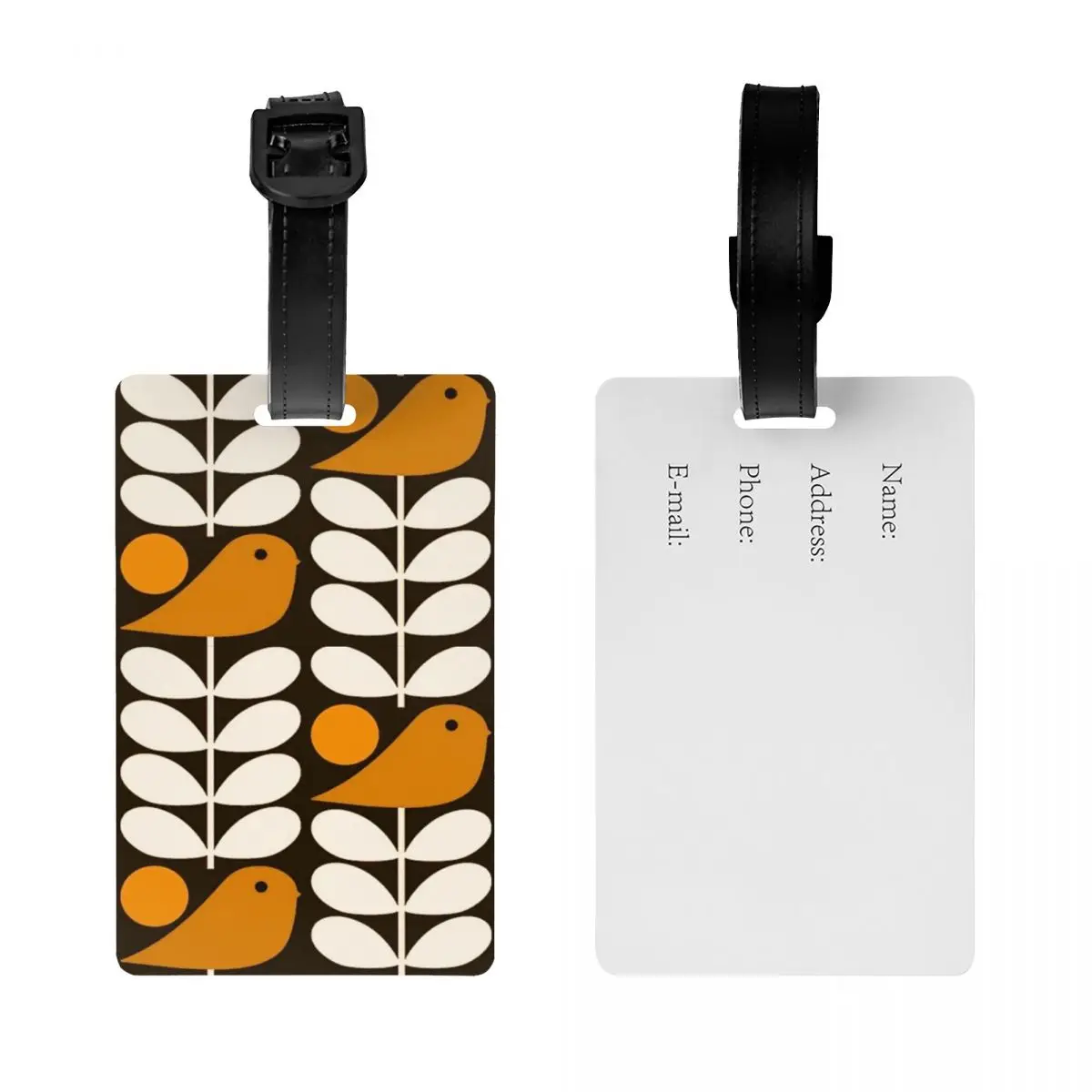 Custom Multistem Birds Black White Orange Luggage Tag for Suitcases Orla Kiely Scandi Baggage Tags Privacy Cover Name ID Card