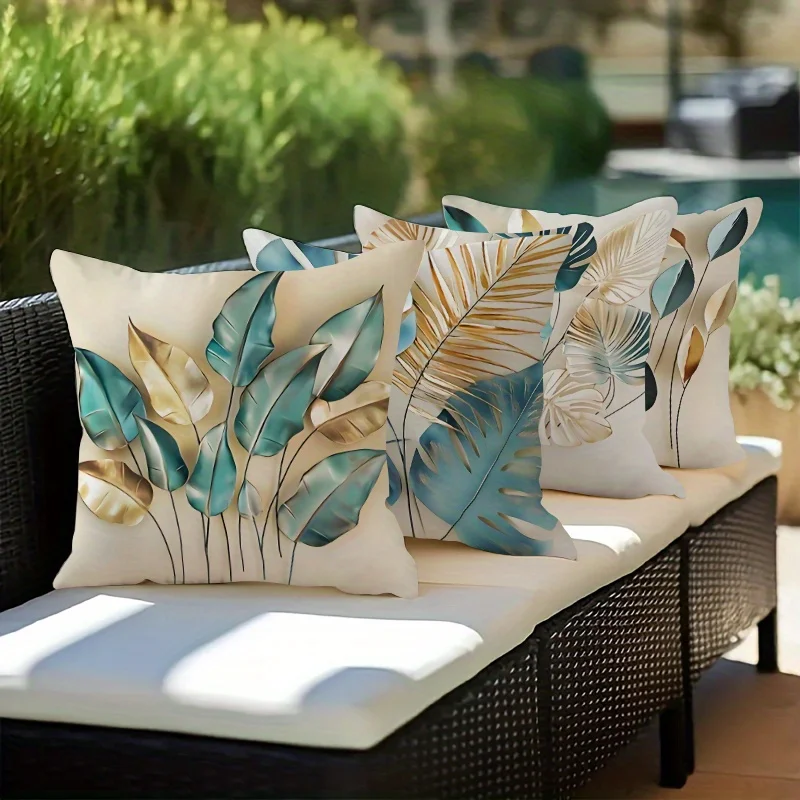 4-Piece Tropical Leaf Pillow Covers 4