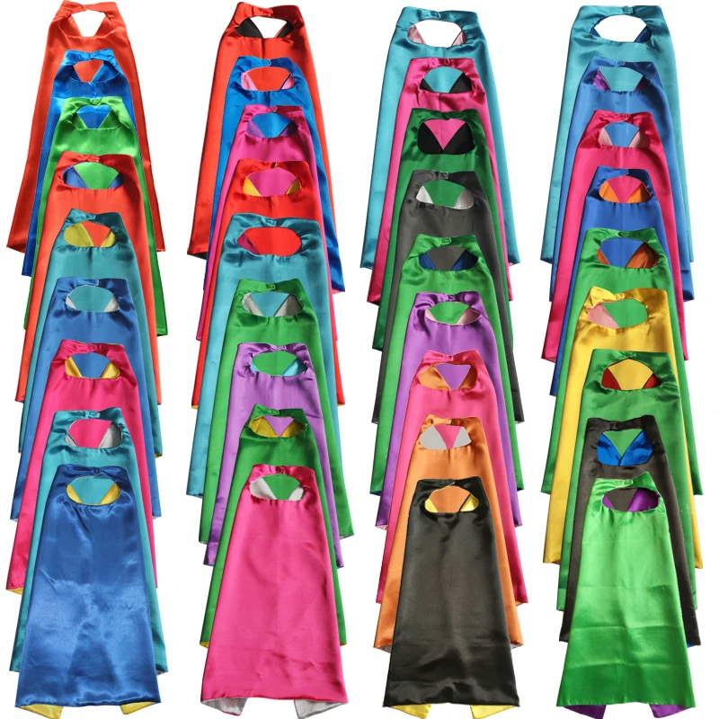 Superhero Capes with Mask REVERSIBLE Two Colored Child Cape Birthday Party Favor Satin Solid Capes Boys Girls Satin Capes