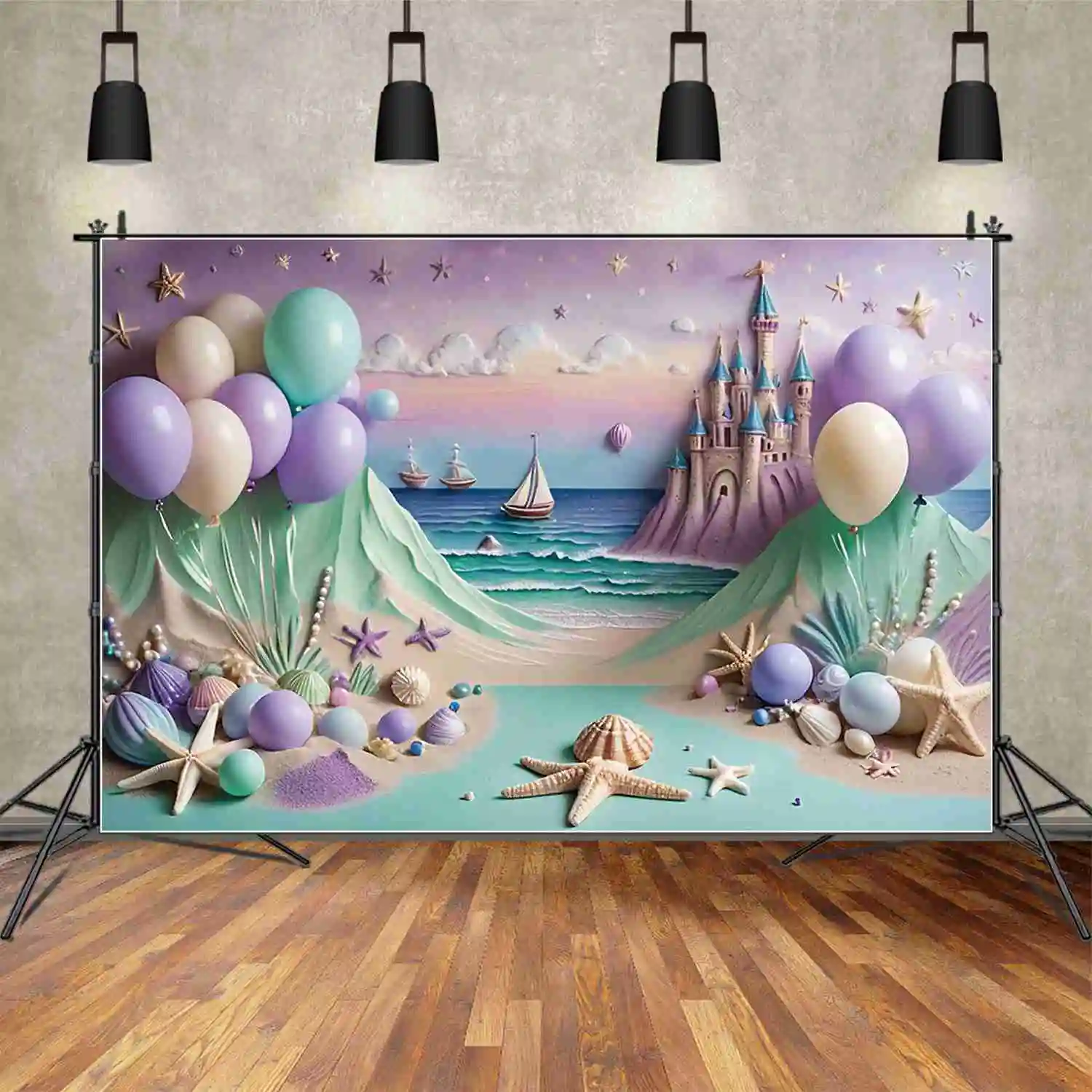 MOON.QG Summer Princess One Birthday Background Girls Beach Boat Ship fondali decorazione personalizzata per feste forniture per fotochiamate