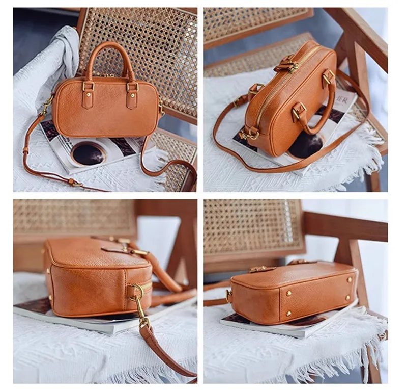 Literary vintage designer handmade genuine leather ladies handbag simple fashion luxury cow leather women's brand shoulder bag