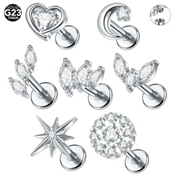 1/5PCS Titanium Marquise CZ Ear Stud Ear Tragus Cartilage Helix Conch Lobe Piercing Moon Heart Star Labret Lip Rings Jewelry 16G