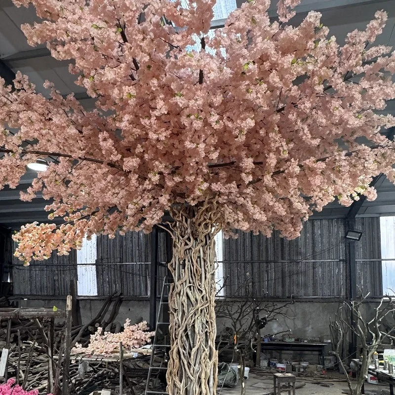 Árbol de simulación de árbol de flor de cerezo, árbol de flor de melocotón, deseos, ventana falsa para interiores y exteriores, fondo de transmisión en vivo Int