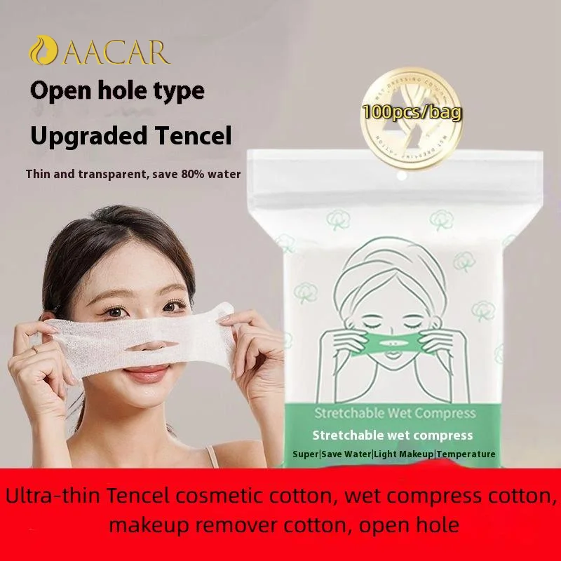 100 ชิ้นแผ่นผ้าฝ้ายประคบเปียกยืดหยุ่นชนิดเปิดบำรุงผิวหน้าให้ความชุ่มชื้นแต่งหน้าผ้าฝ้ายบางเฉียบเทนเซล
