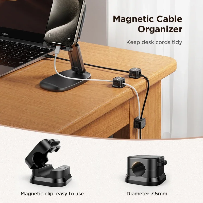 Joyroom Cable Organizer Holder Magnetic Cable Smooth Adjustable Cord Holder Under Desk Cable Management Wire Keeper Cable Clips